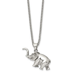 Chisel Stainless Steel Polished 3D Elephant Pendant on a 24 inch Curb Chain Necklace