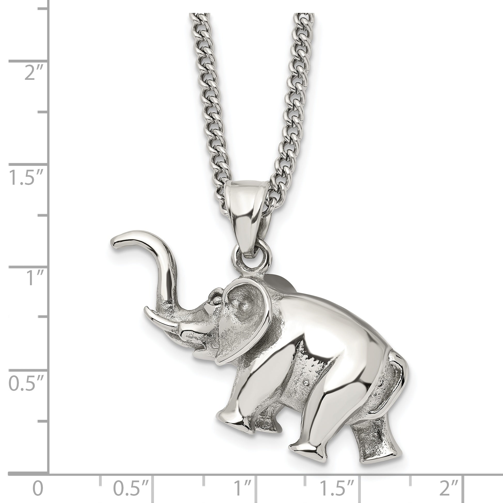 Chisel Stainless Steel Polished 3D Elephant Pendant on a 24 inch Curb Chain Necklace