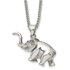 Chisel Stainless Steel Polished 3D Elephant Pendant on a 24 inch Curb Chain Necklace