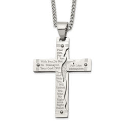 Chisel Stainless Steel Polished Etched Isaiah 41:10 Prayer Cross Pendant on a 24 inch Curb Chain Necklace