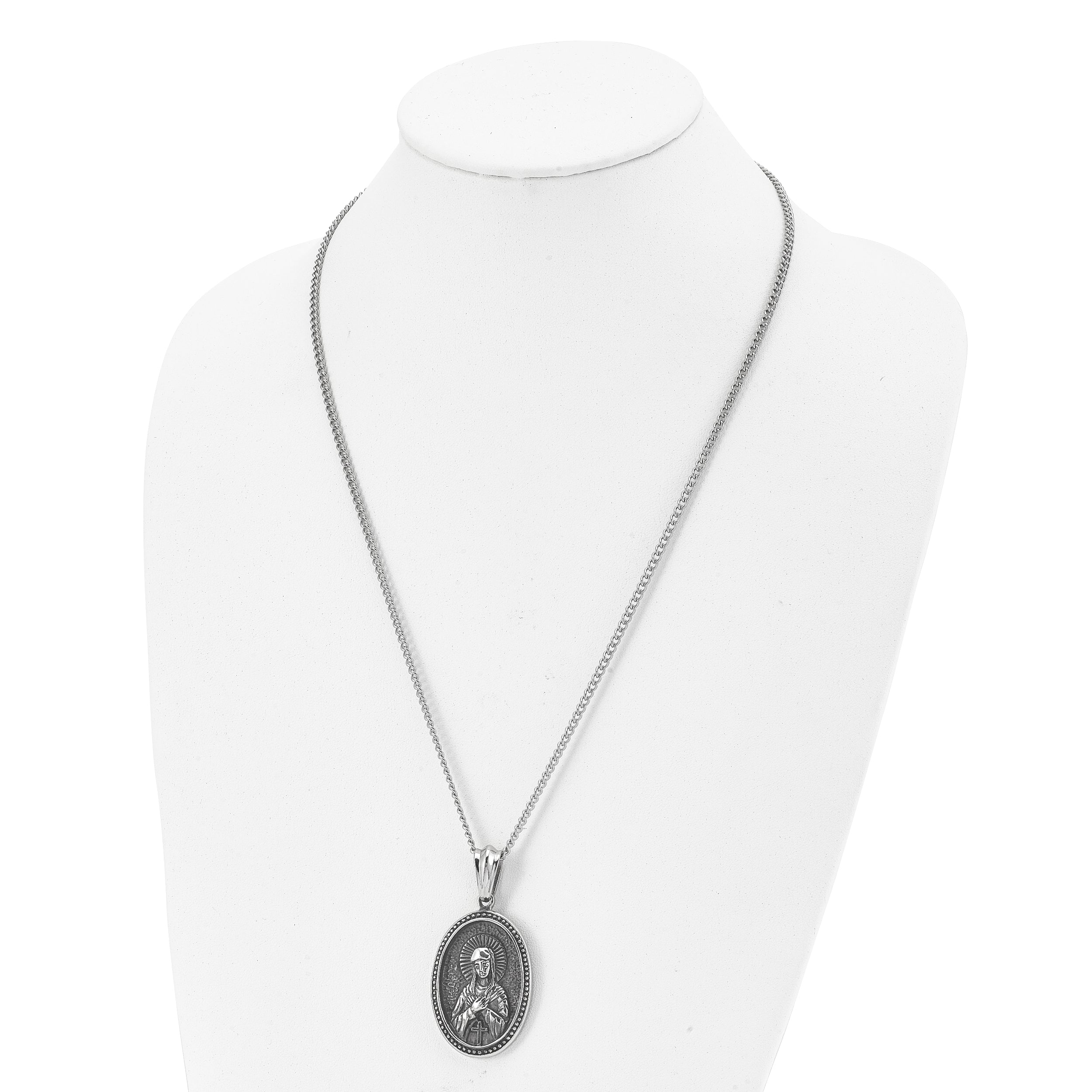 Chisel Stainless Steel Antiqued and Polished Our Lady of Guadalupe Pendant on a 24 inch Cable Chain Necklace