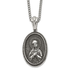 Chisel Stainless Steel Antiqued and Polished Our Lady of Guadalupe Pendant on a 24 inch Cable Chain Necklace