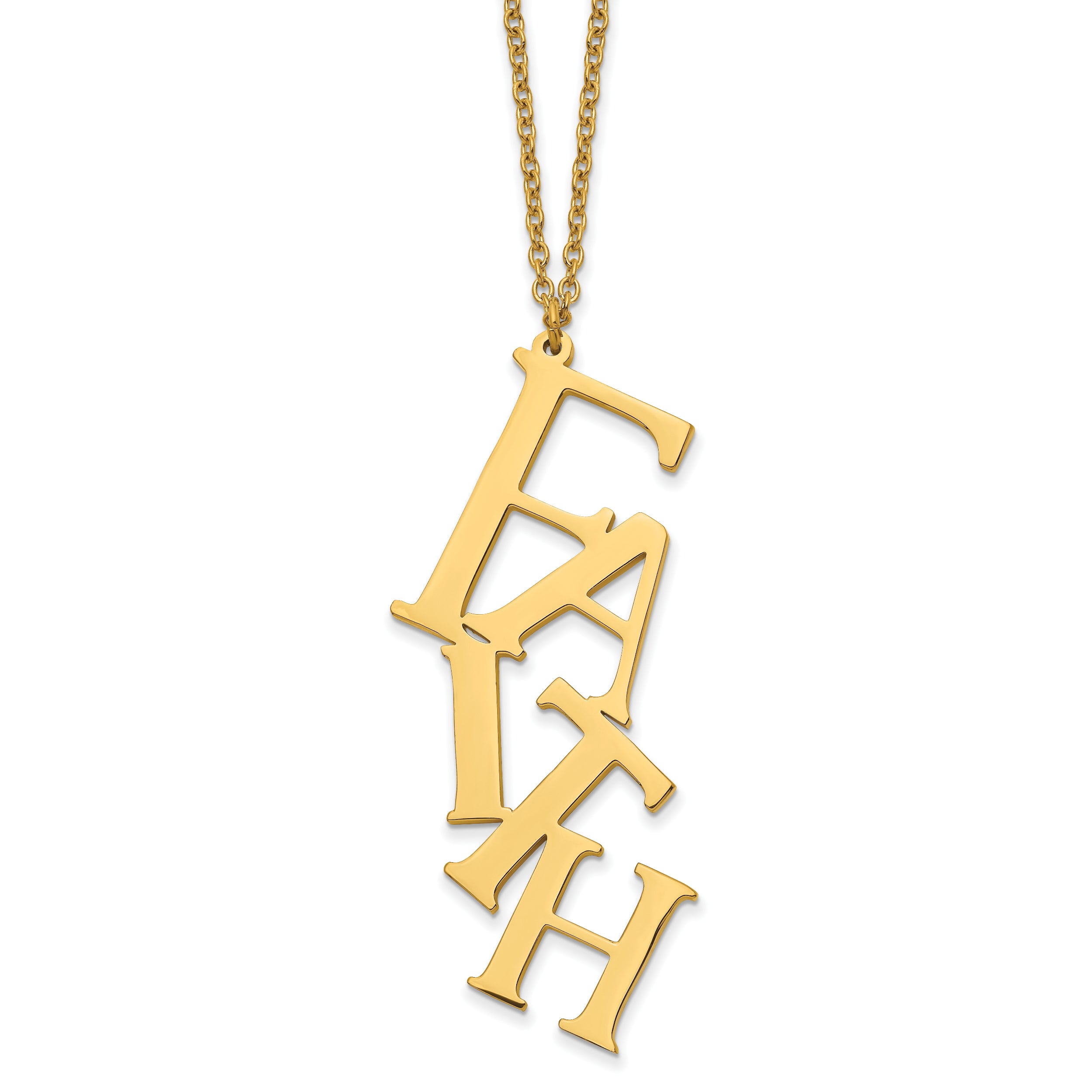 Chisel Stainless Steel Polished Yellow IP-plated FAITH Pendant on a 16 inch Cable Chain with 2 inch Extension Necklace