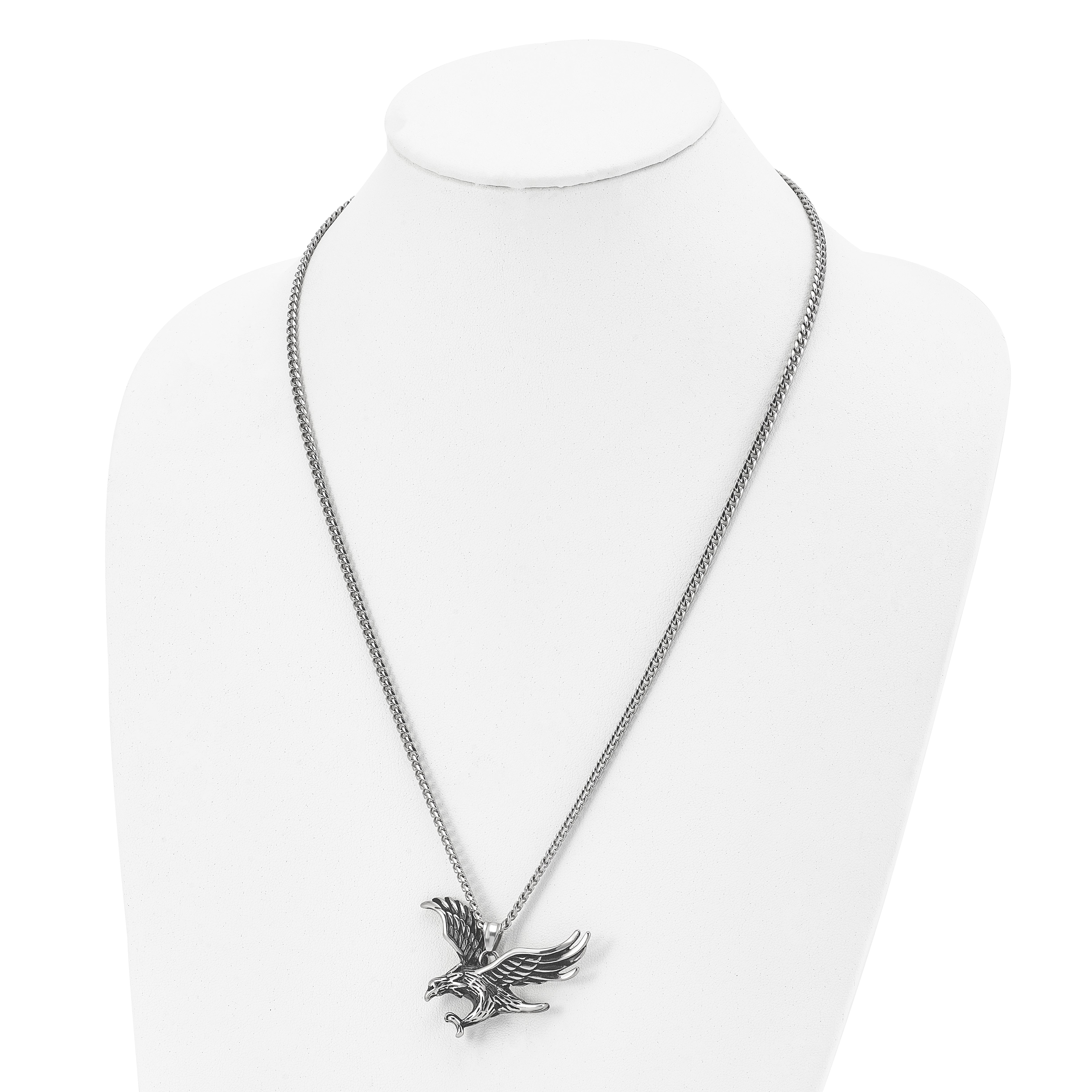 Chisel Stainless Steel Antiqued and Polished Eagle Pendant on a 24 inch Curb Chain Necklace