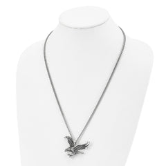 Chisel Stainless Steel Antiqued and Polished Eagle Pendant on a 24 inch Curb Chain Necklace