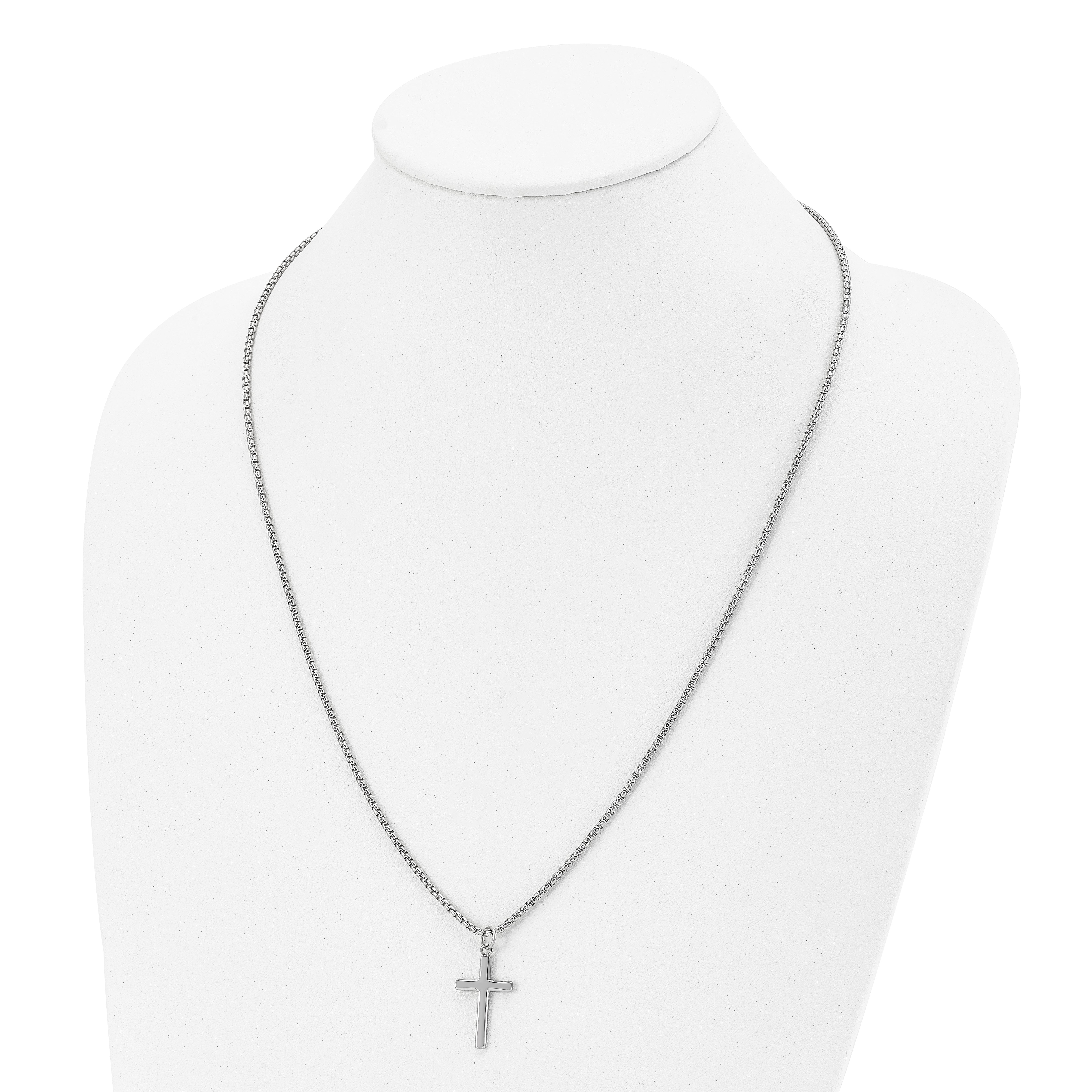 Chisel Stainless Steel Polished Cross Pendant on a 24 inch Box Chain Necklace