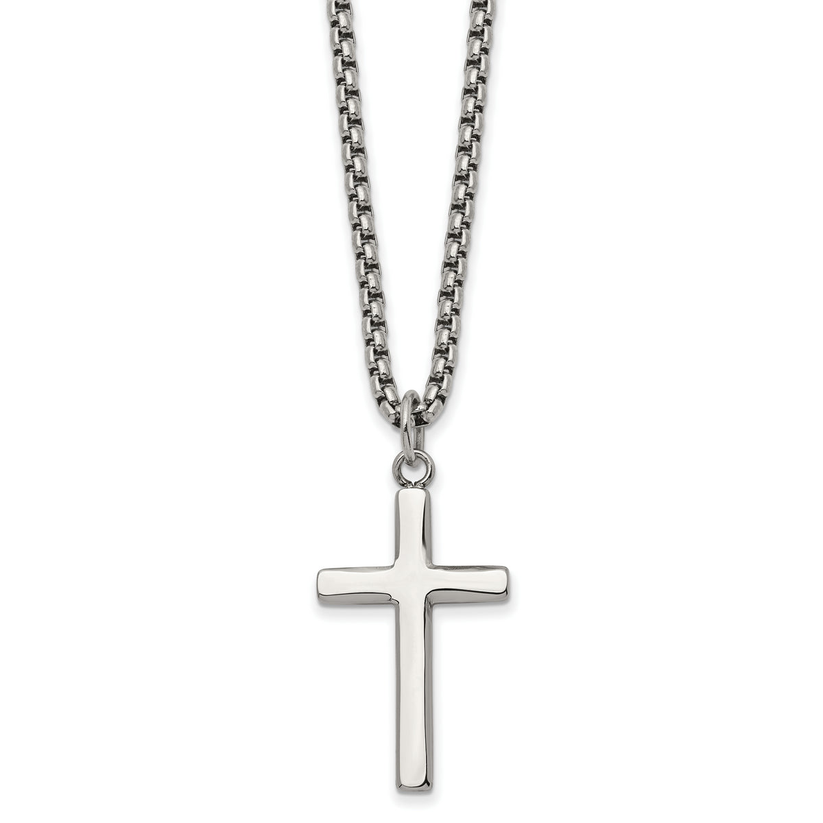 Chisel Stainless Steel Polished Cross Pendant on a 24 inch Box Chain Necklace