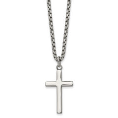 Chisel Stainless Steel Polished Cross Pendant on a 24 inch Box Chain Necklace