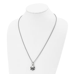 Chisel Stainless Steel Antiqued and Polished Skull and Cross Bones Pendant on a 24 inch Box Chain Necklace