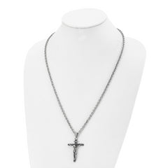 Chisel Stainless Steel Antiqued and Polished INRI Crucifix Pendant on a 24 inch Cable Chain Necklace