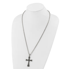 Chisel Stainless Steel Antiqued and Polished Swirl Design Cross Pendant on a 25.5 inch Cable Chain Necklace