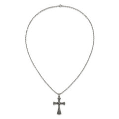 Chisel Stainless Steel Antiqued and Polished Swirl Design Cross Pendant on a 25.5 inch Cable Chain Necklace