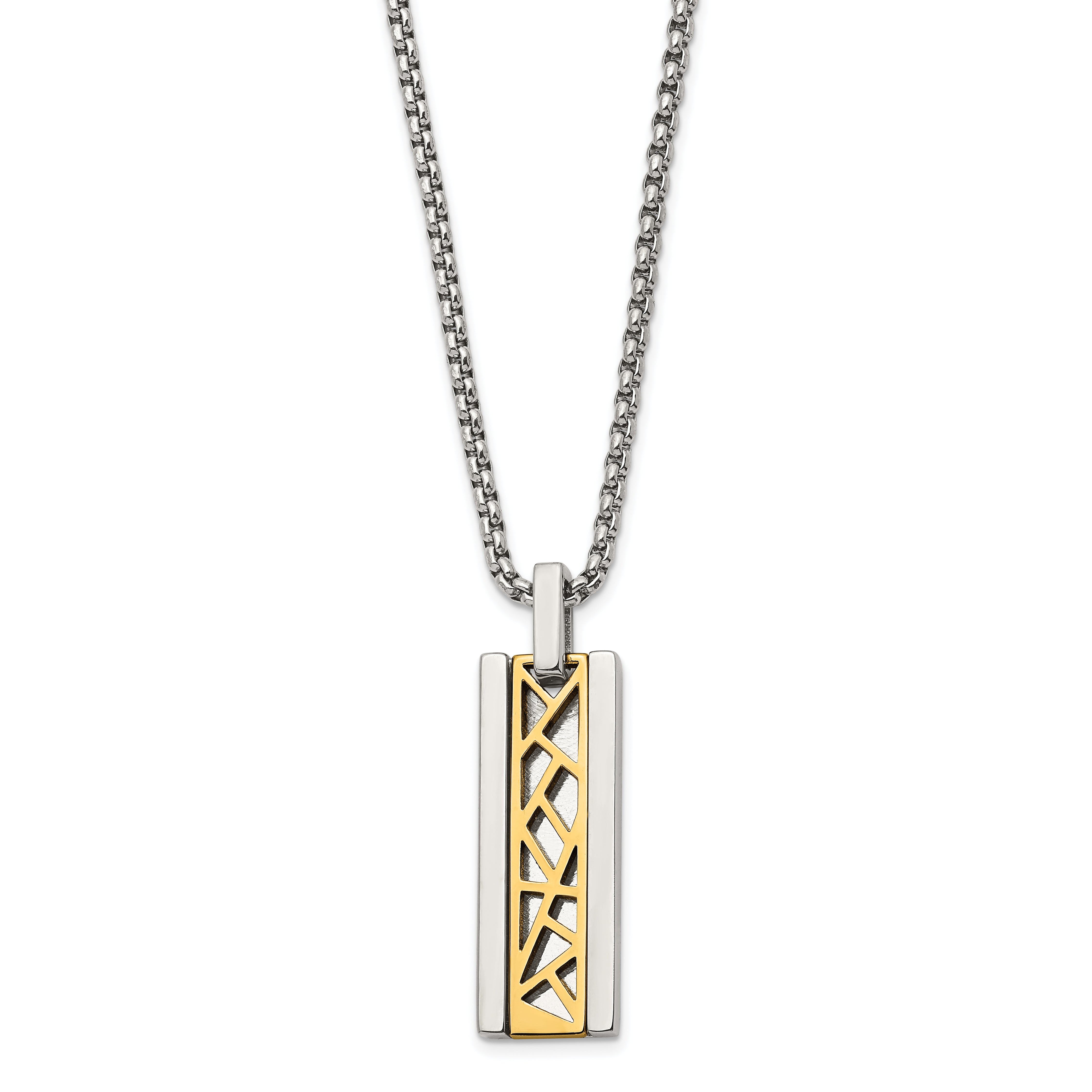 Chisel Stainless Steel Polished Yellow IP-plated Center Rectangle Pendant on a 16 inch Box Chain Necklace