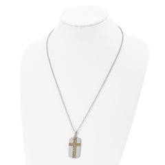 Chisel Stainless Steel Polished Yellow IP-plated 2 Piece Cut Out Stripes Cross Dog Tag on a 24 inch Cable Chain Necklace