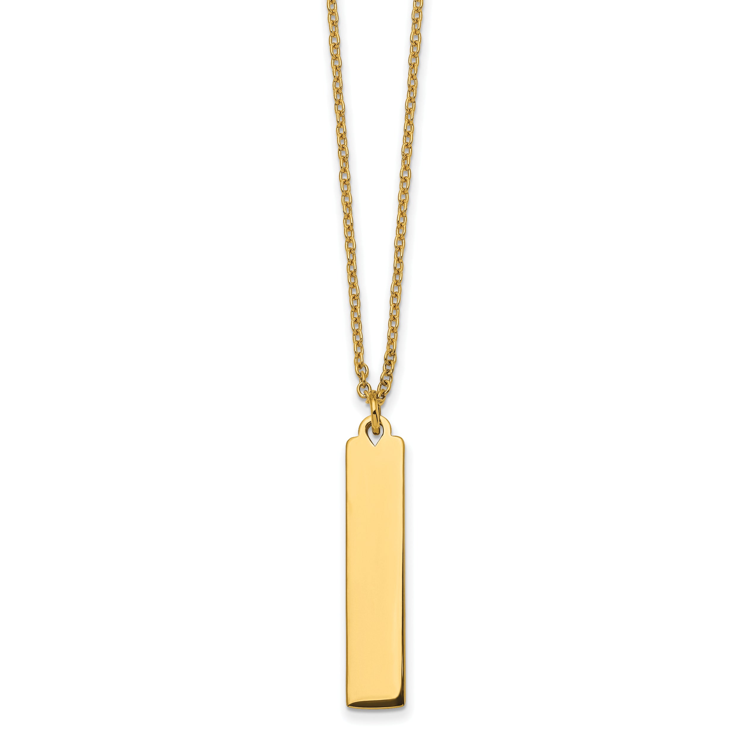 Chisel Stainless Steel Polished Yellow IP-plated Bar Dangle on a 16 inch Cable Chain Necklace