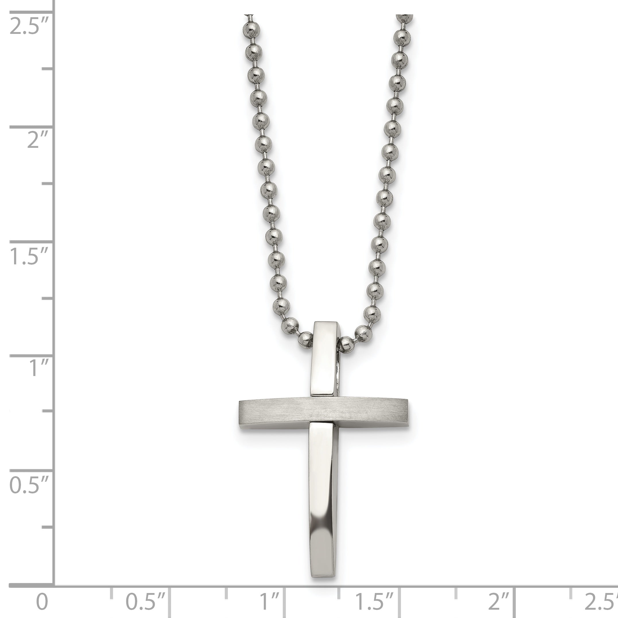 Chisel Stainless Steel Brushed and Polished Cross Pendant on an 18 inch Ball Chain Necklace