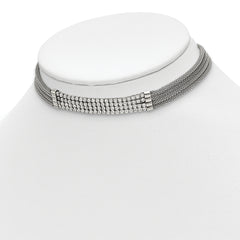 Chisel Stainless Steel Polished with CZ Multi Strand 11.75 inch with a 2.75 inch Extension Choker Necklace