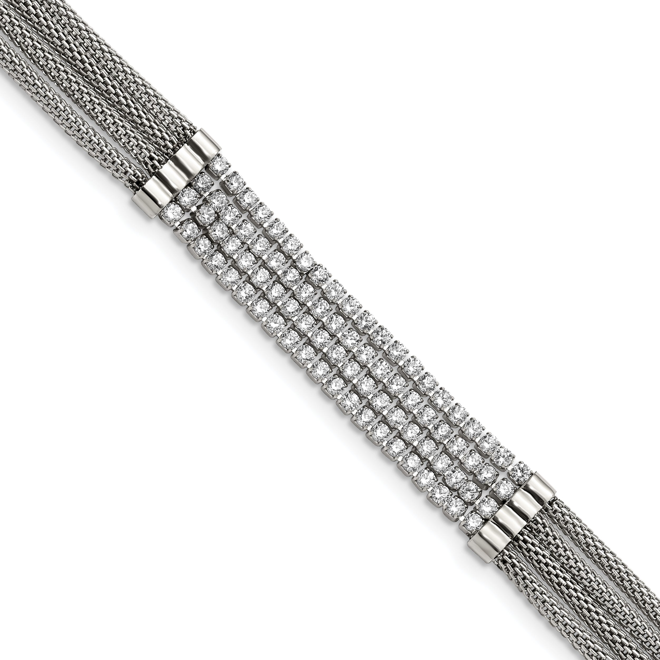 Chisel Stainless Steel Polished with CZ Multi Strand 11.75 inch with a 2.75 inch Extension Choker Necklace