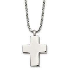 Chisel Stainless Steel Brushed and Polished Reversible Cross Ash Holder on a 24 inch Box Chain Necklace