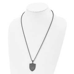 Chisel Stainless Steel Brushed and Polished Black IP-plated Shield Pendant on a 22 inch Ball Chain Necklace