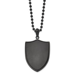 Chisel Stainless Steel Brushed and Polished Black IP-plated Shield Pendant on a 22 inch Ball Chain Necklace