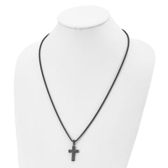 Chisel Stainless Steel Brushed and Polished Dark Grey IP-plated Cross Pendant on a 24 inch Box Chain Necklace