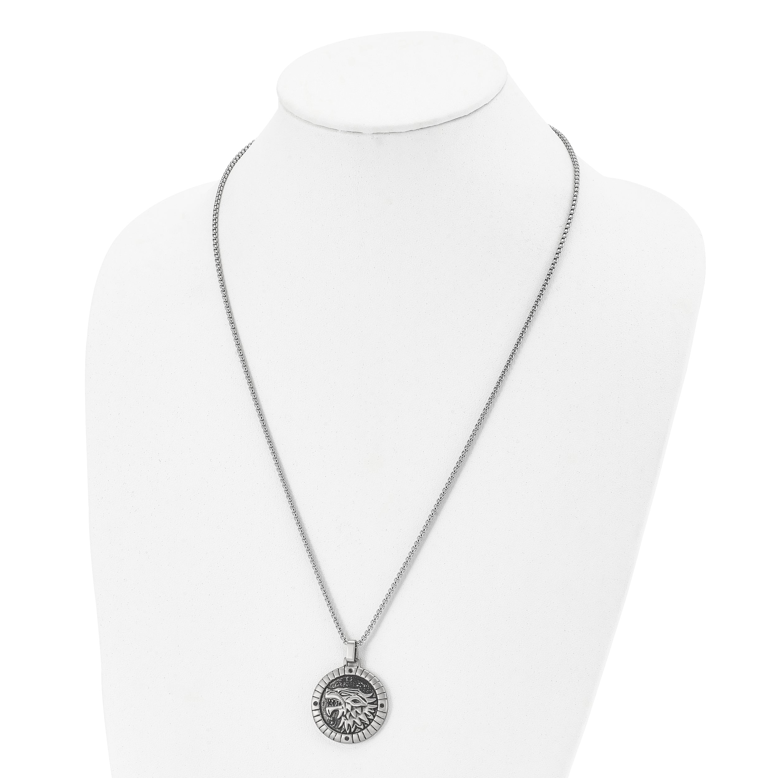 Chisel Stainless Steel Antiqued with Black CZ Chimera Pendant on a 24 inch Box Chain Necklace