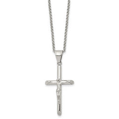 Chisel Stainless Steel Polished Crucifix Pendant on a 22 inch Rolo Chain Necklace