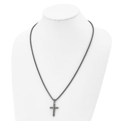 Chisel Stainless Steel Polished Gun Metal IP-plated Cross Pendant on a 24 inch Box Chain Necklace