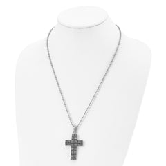 Chisel Stainless Steel Antiqued and Polished Basket Weave Design Cross Pendant on a 22 inch Ball Chain Necklace