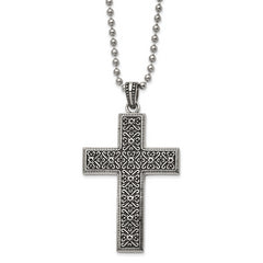 Chisel Stainless Steel Antiqued and Polished Cross Pendant on a 22 inch Ball Chain Necklace