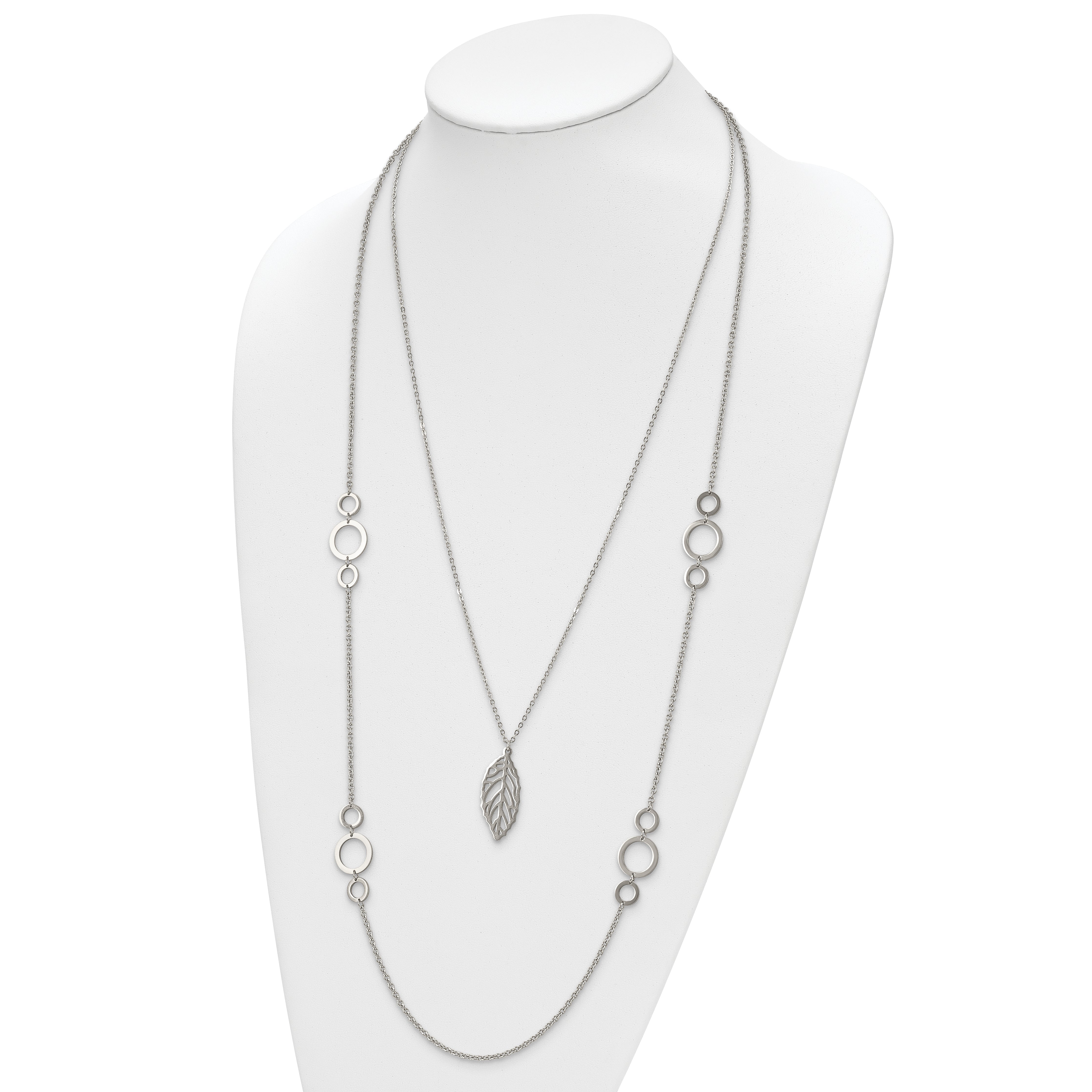 Chisel Stainless Steel Polished Leaf Pendant on 25.5 inch Double Strand Cable Chain Necklace