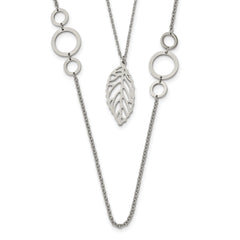 Chisel Stainless Steel Polished Leaf Pendant on 25.5 inch Double Strand Cable Chain Necklace