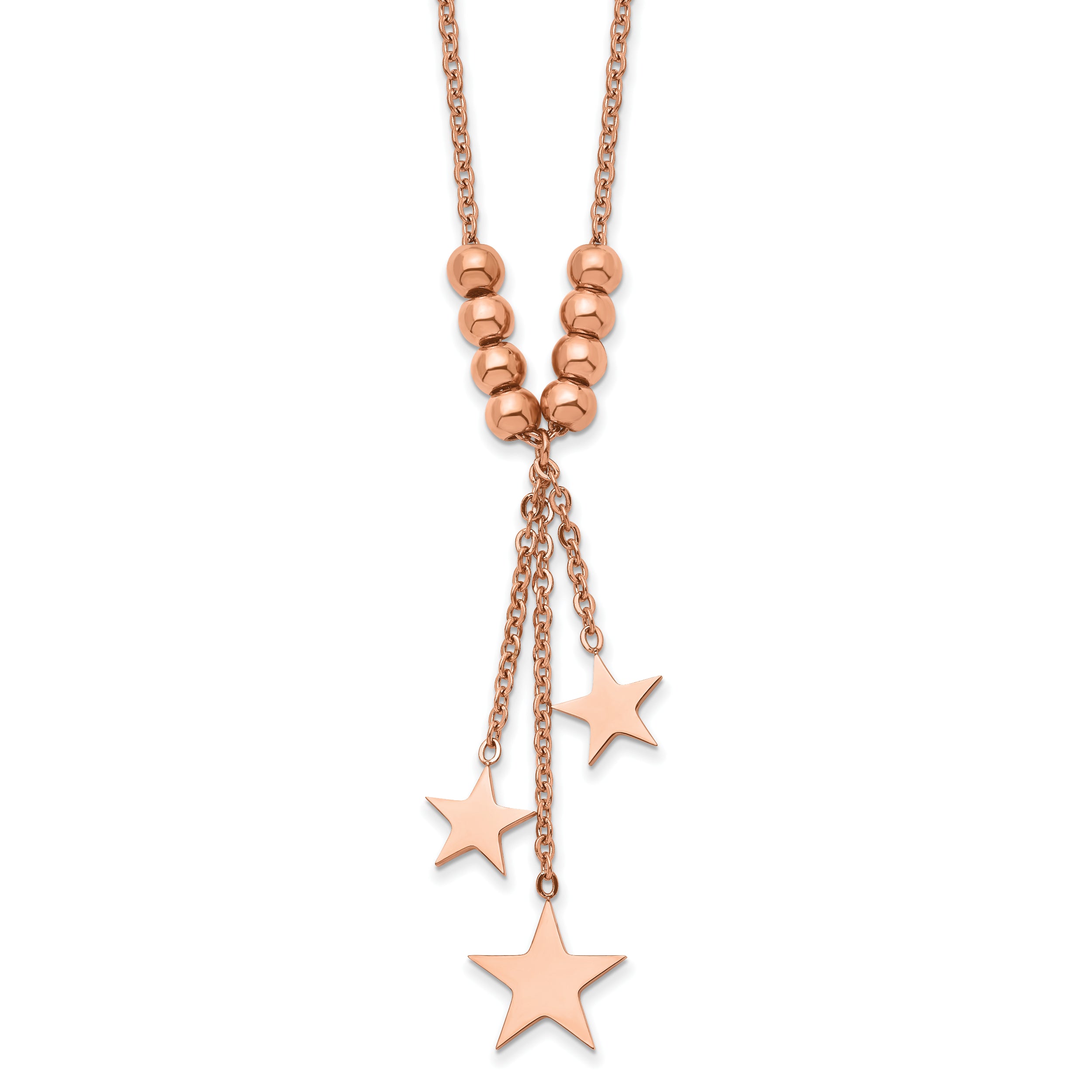 Chisel Stainless Steel Polished Rose IP-plated Stars on a 16 inch Cable Chain with a 1.75 inch Extension Necklace