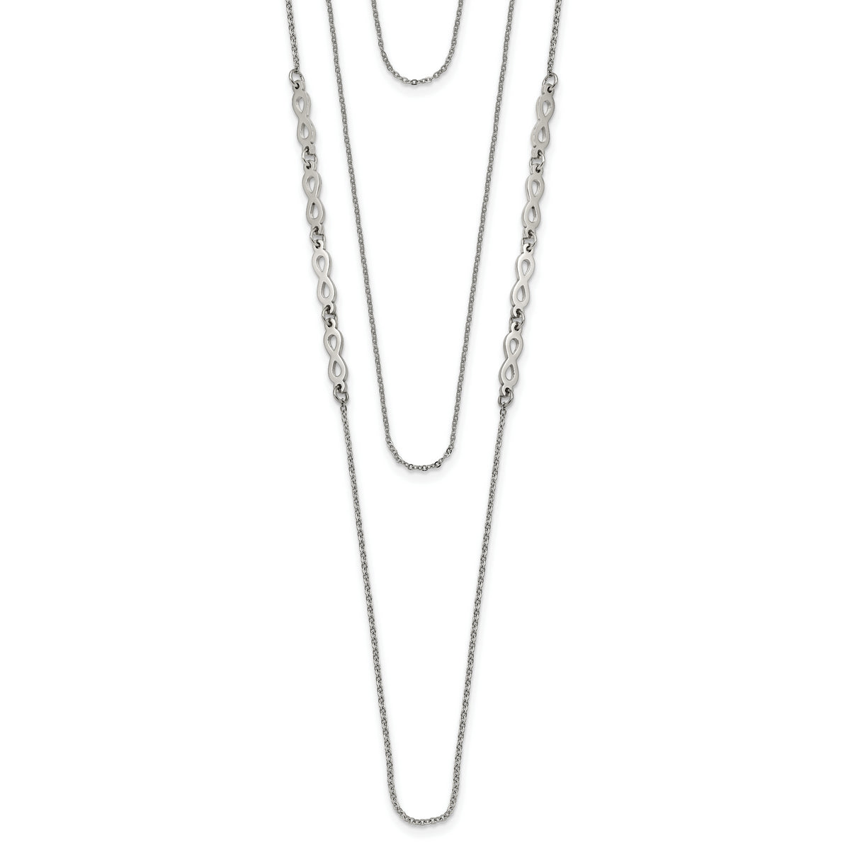 Stainless Steel Polished Infinity 3-Strand 16.5in w/1.75in ext Necklace