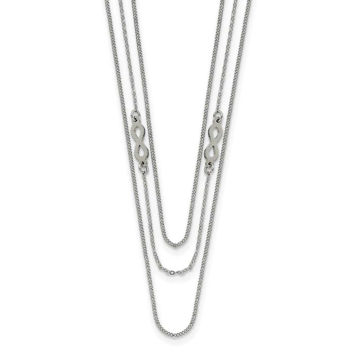 Chisel Stainless Steel Polished Infinity Sign 3-Strand 36 inch Curb Chain Necklace