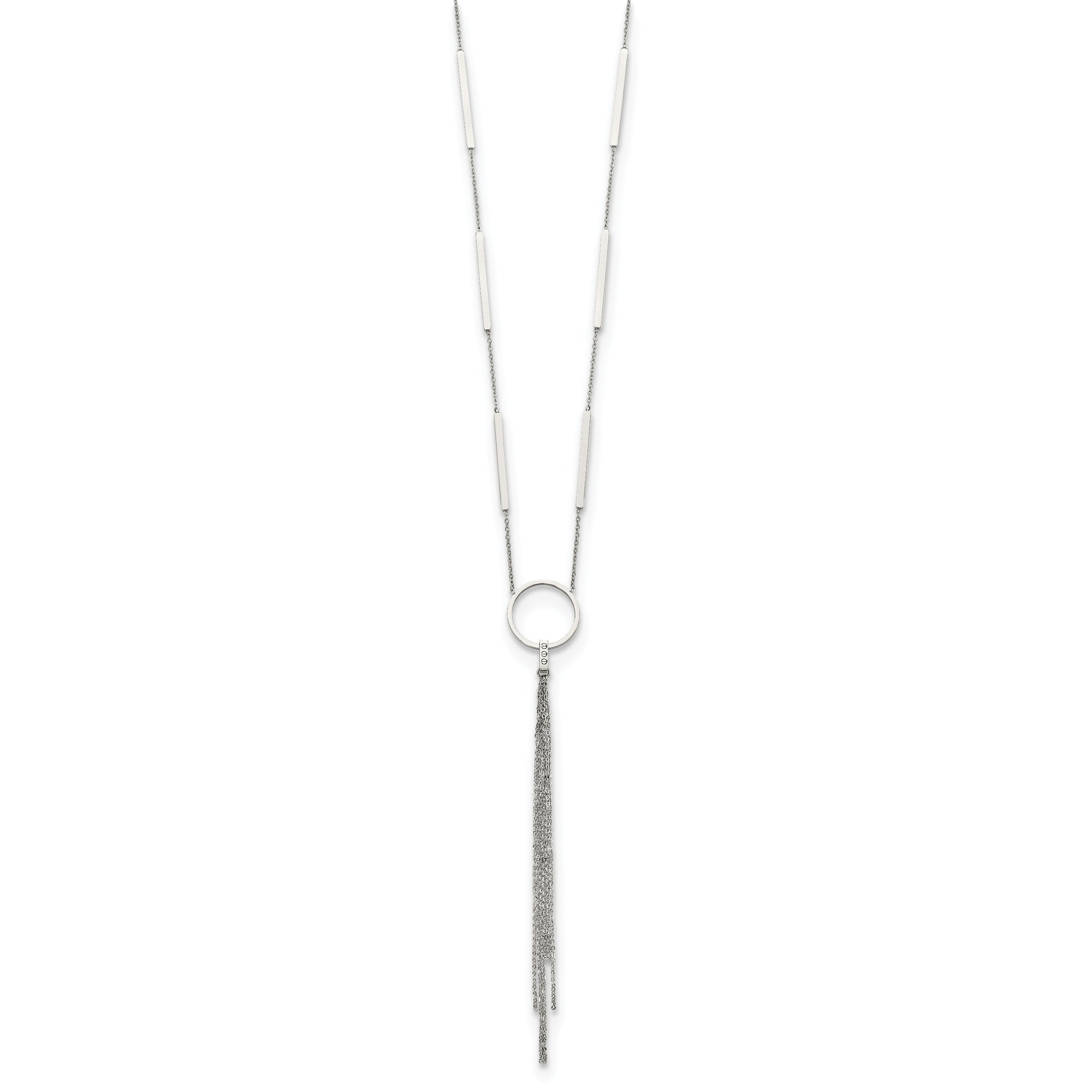 Chisel Stainless Steel Polished Circle with Tassel on a 23.5 inch Cable Chain Necklace