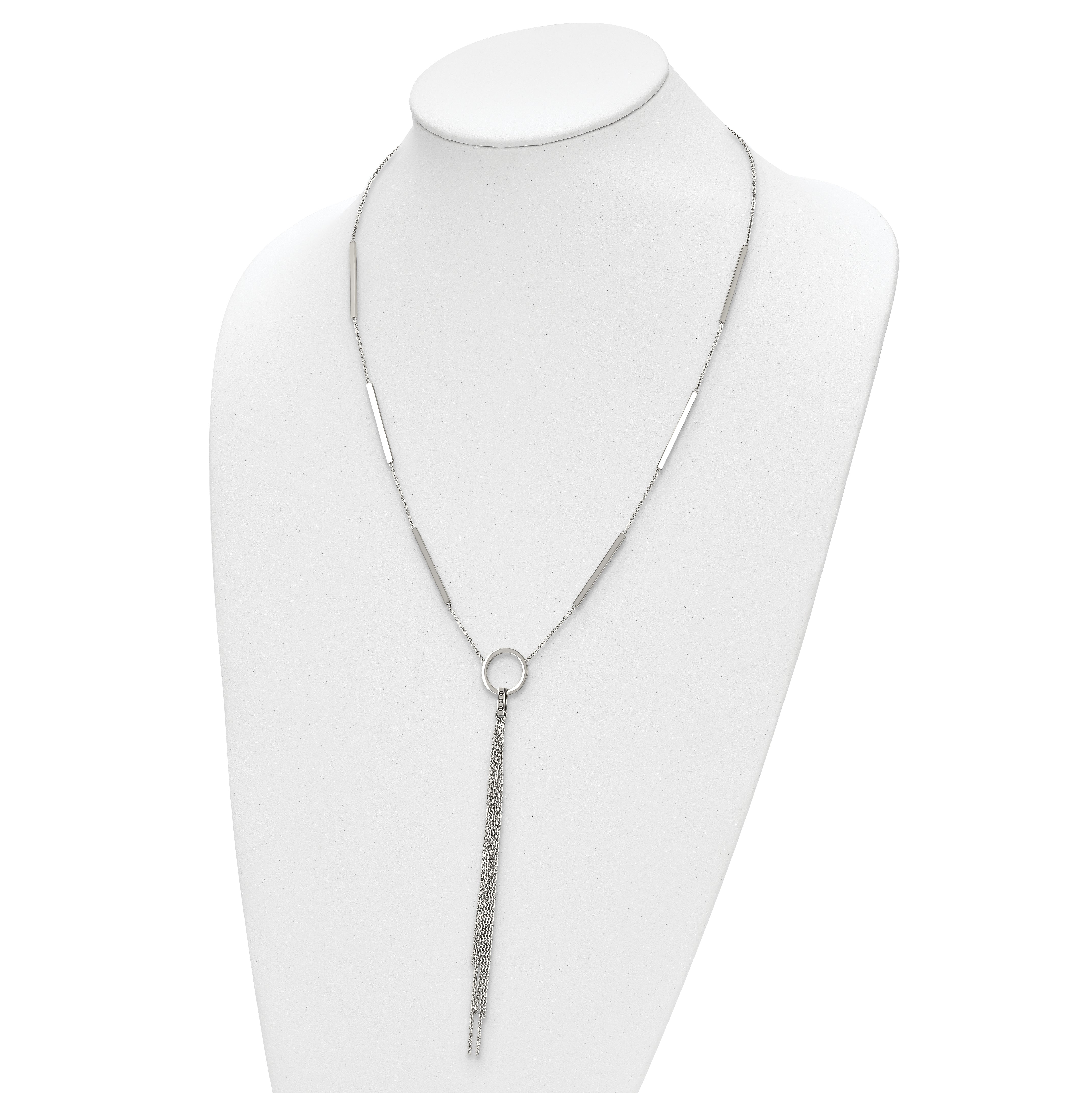 Chisel Stainless Steel Polished Circle with Tassel on a 23.5 inch Cable Chain Necklace