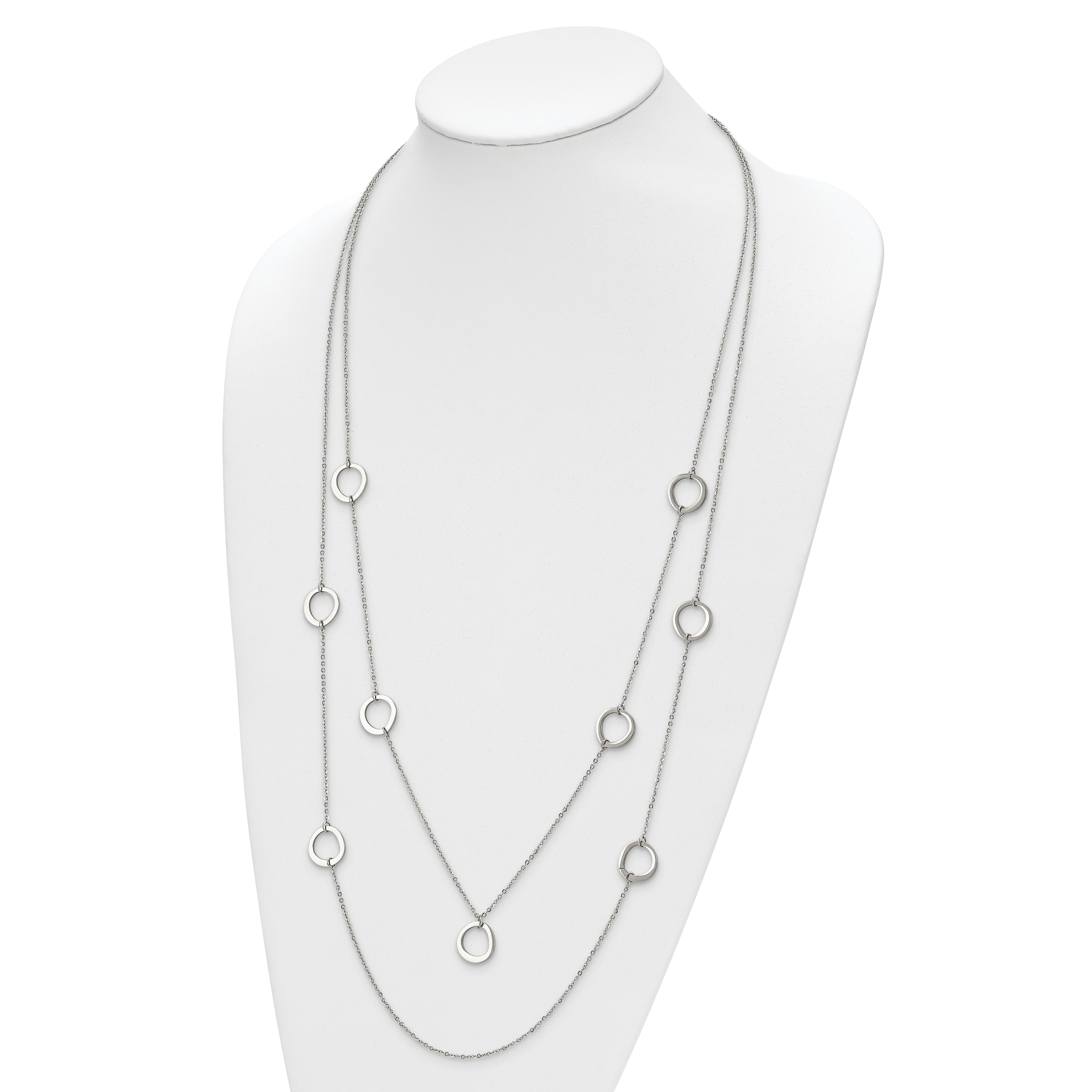 Chisel Stainless Steel Polished with Circles 2-Strand 31 inch Necklace