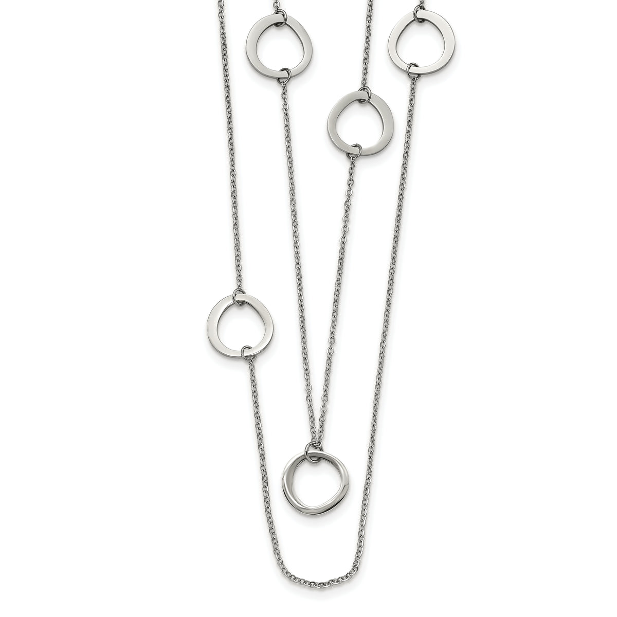 Chisel Stainless Steel Polished with Circles 2-Strand 31 inch Necklace