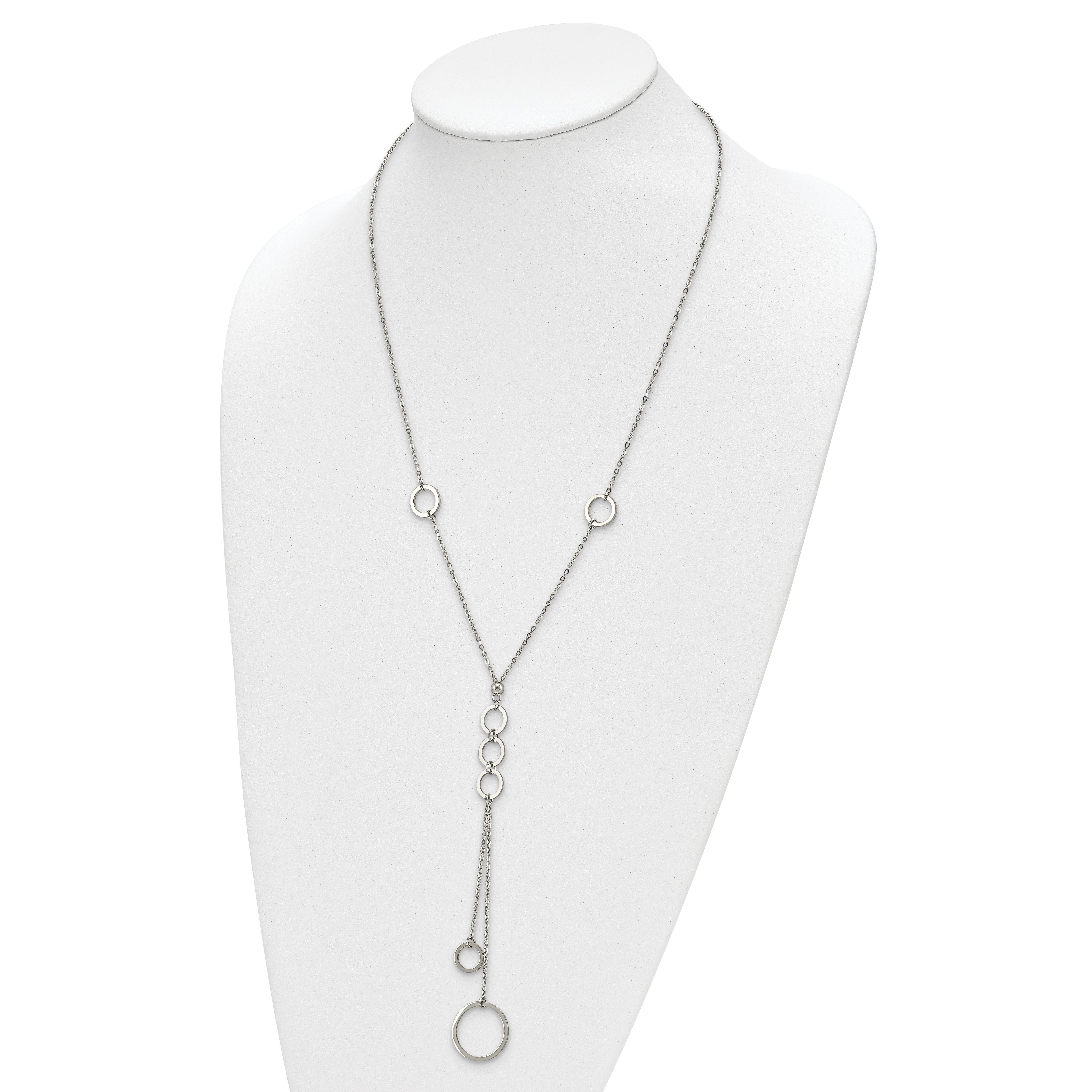 Chisel Stainless Steel Polished with Circle Dangles 23 inch with a 2 inch Extension Necklace