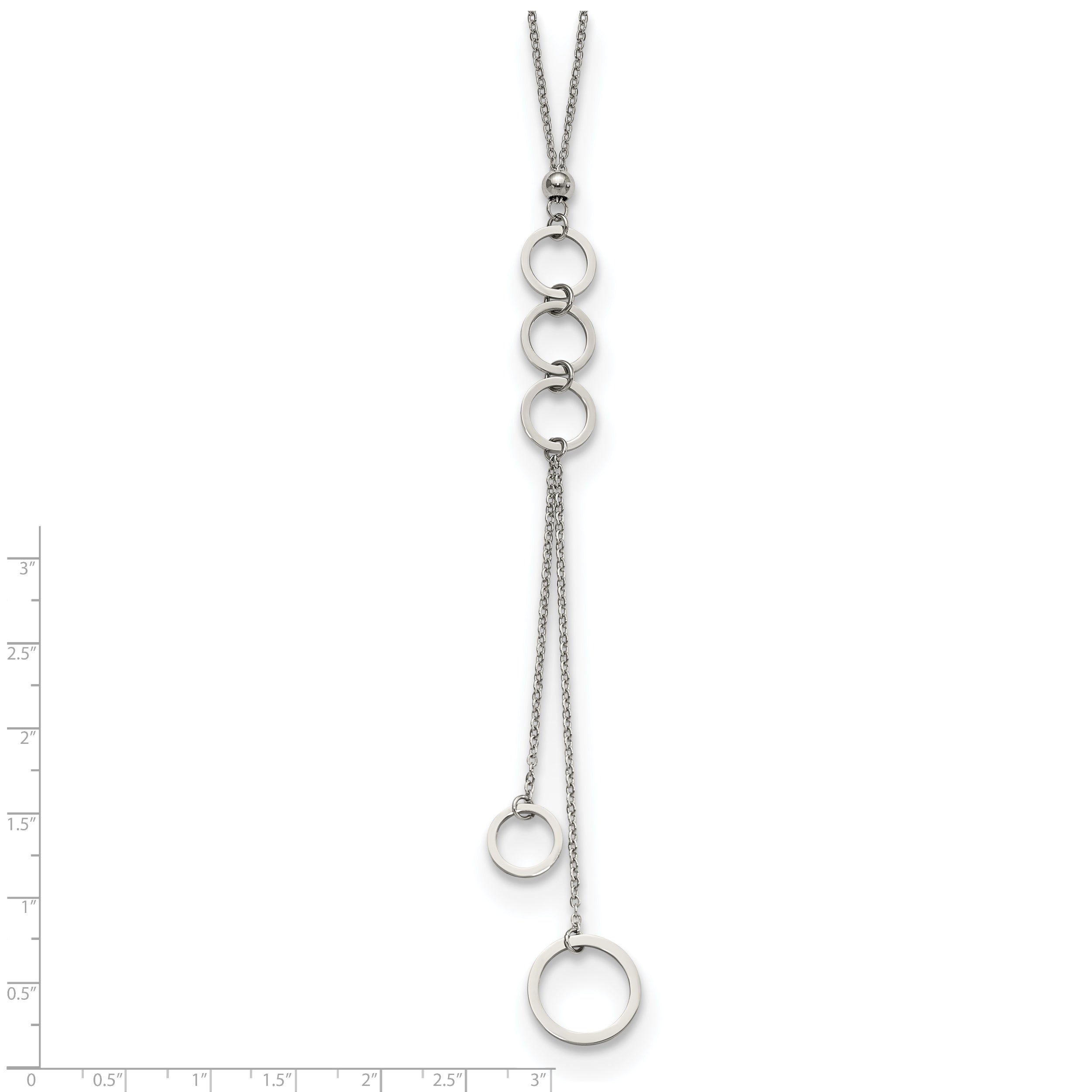 Chisel Stainless Steel Polished with Circle Dangles 23 inch with a 2 inch Extension Necklace