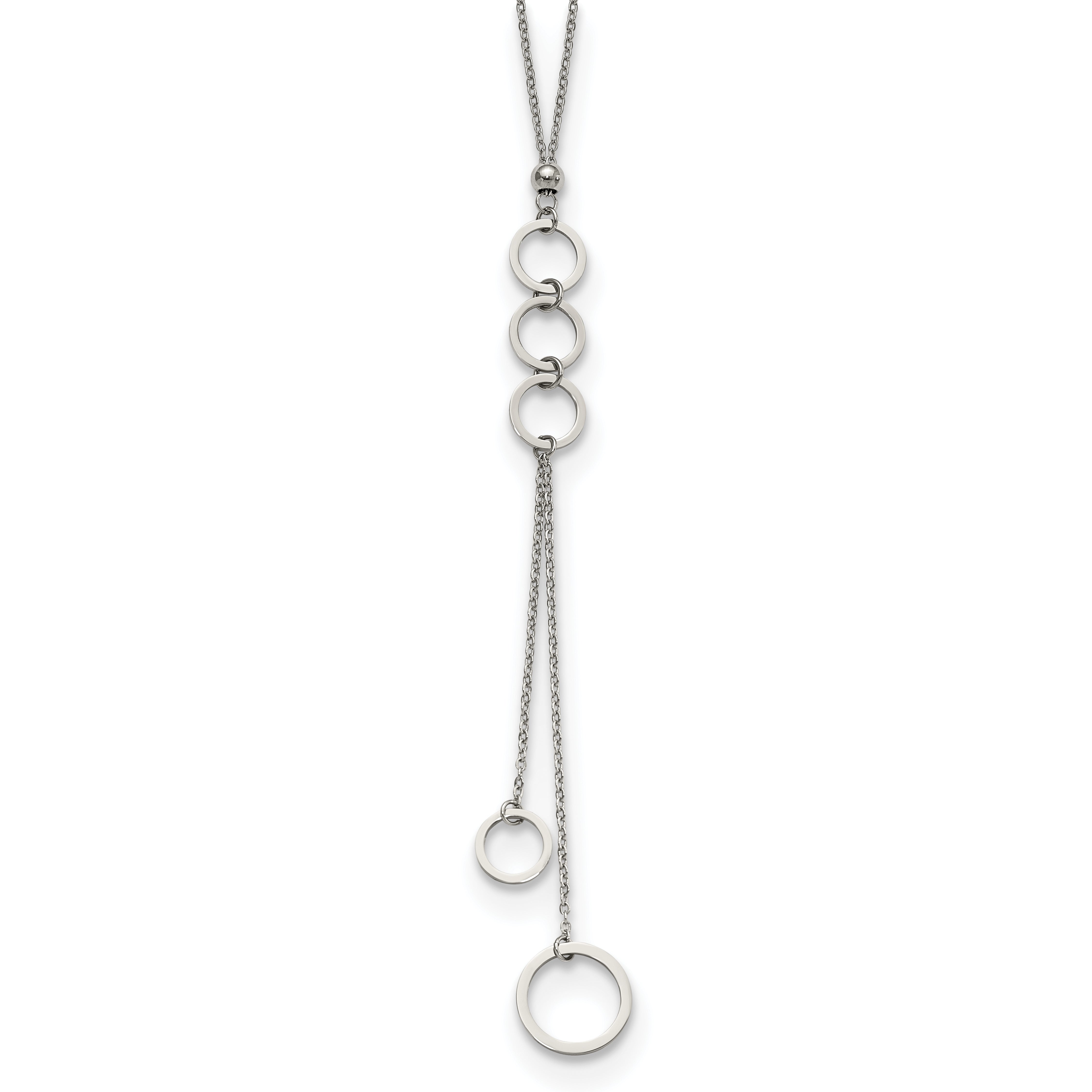 Chisel Stainless Steel Polished with Circle Dangles 23 inch with a 2 inch Extension Necklace