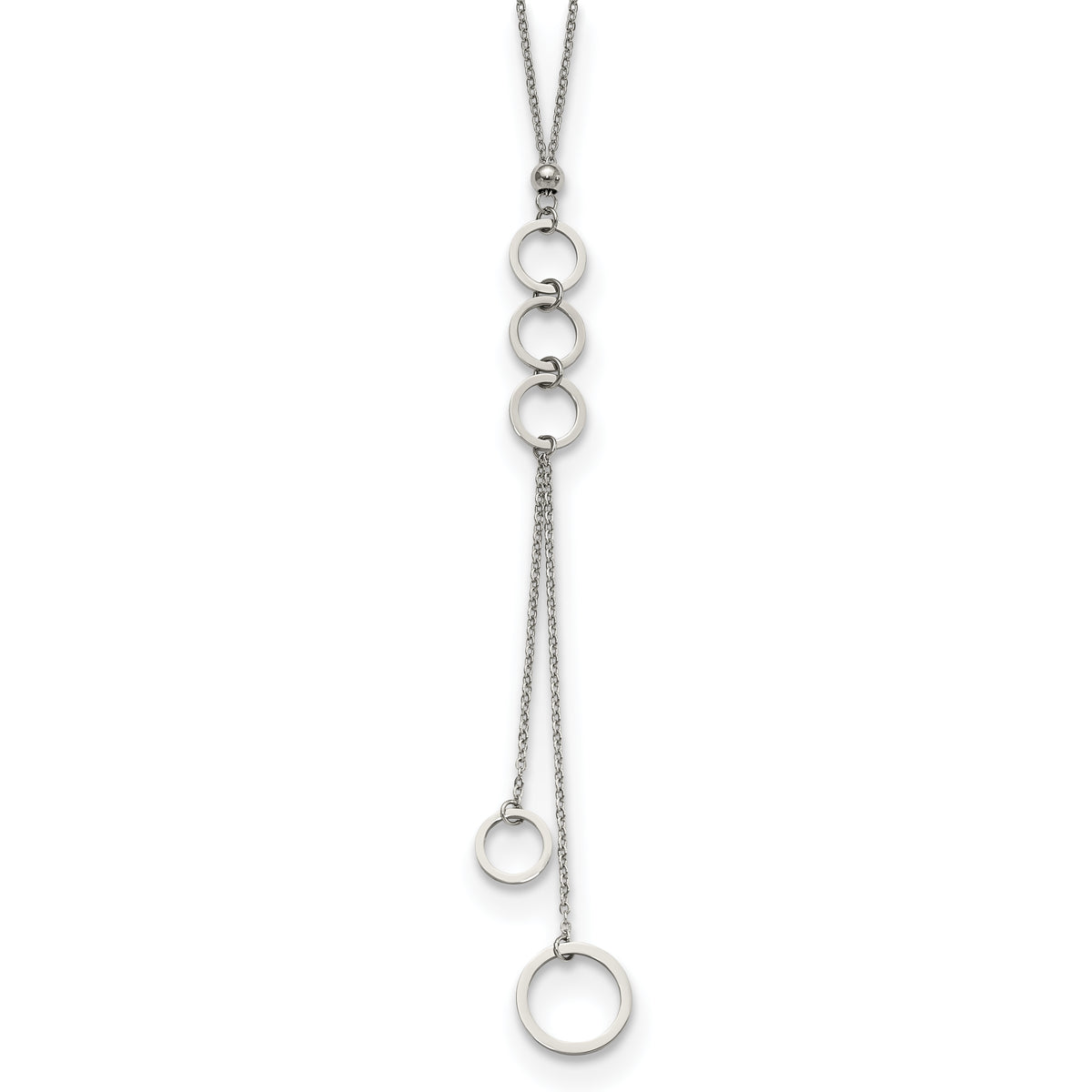 Chisel Stainless Steel Polished with Circle Dangles 23 inch with a 2 inch Extension Necklace