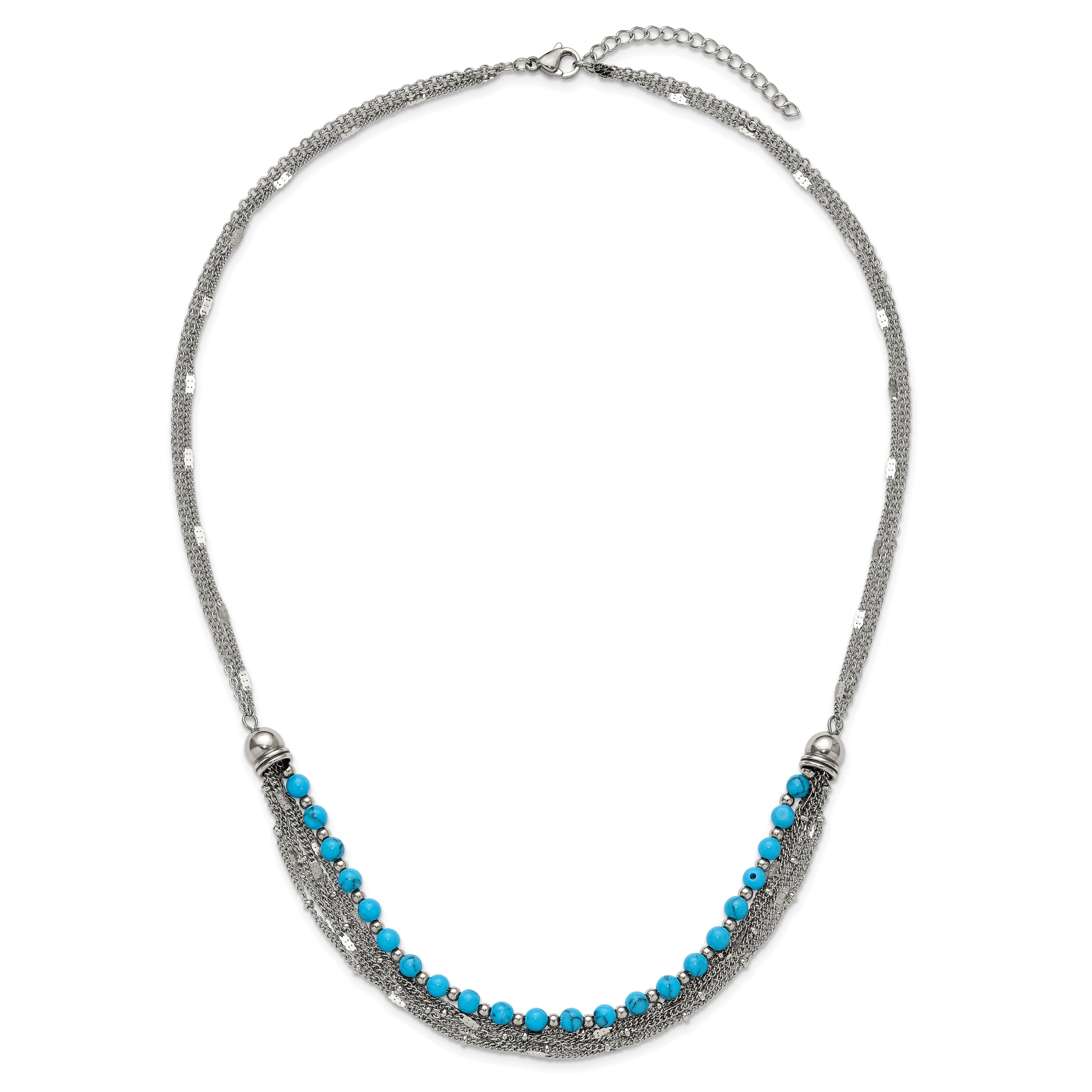 Chisel Stainless Steel Polished Reconstructed Turquoise Multi-Strand 20.75 inch with 2 inch Extension Necklace