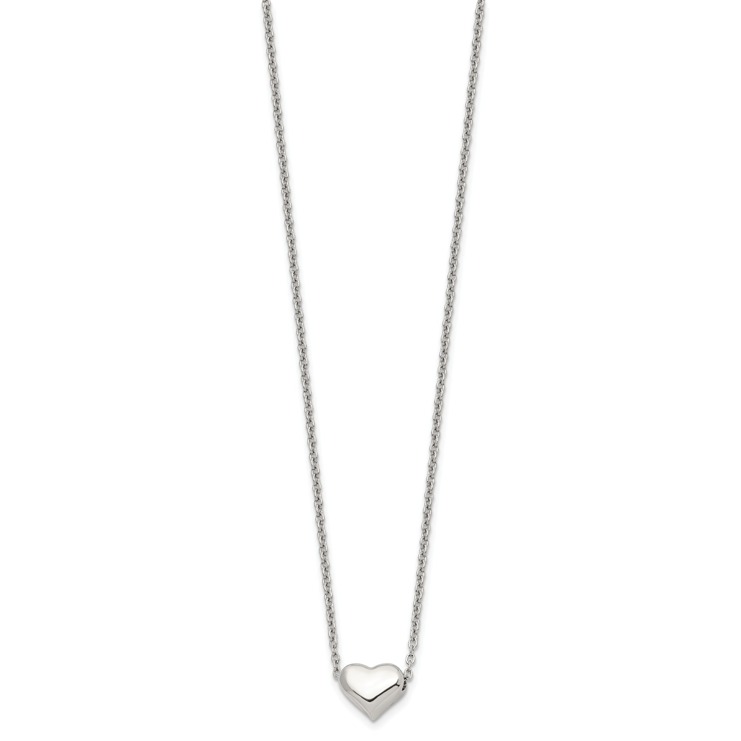 Chisel Stainless Steel Polished Heart on a 16.5 inch Cable Chain with a 2.5 inch Extension Necklace