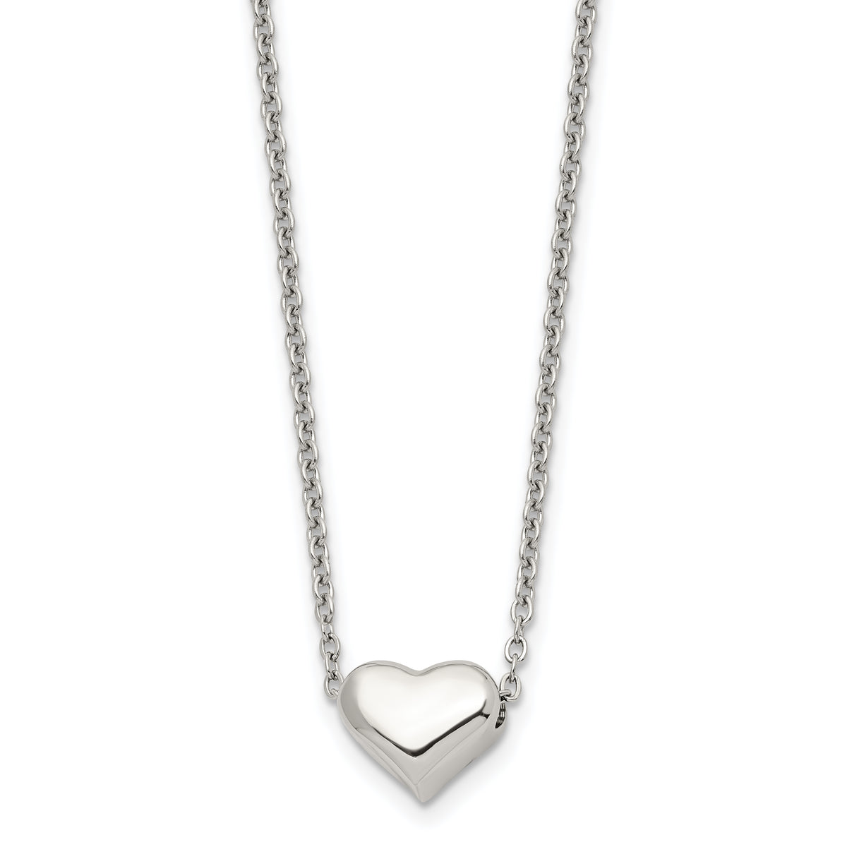 Chisel Stainless Steel Polished Heart on a 16.5 inch Cable Chain with a 2.5 inch Extension Necklace