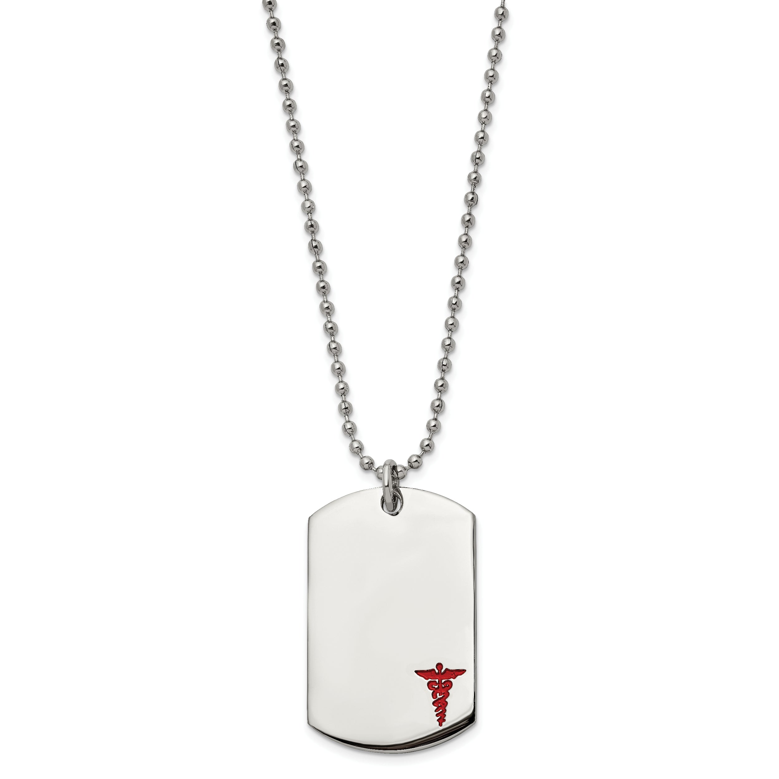 Chisel Stainless Steel Polished with Red Enamel Medical ID Dog Tag on a 24 inch Ball Chain Necklace