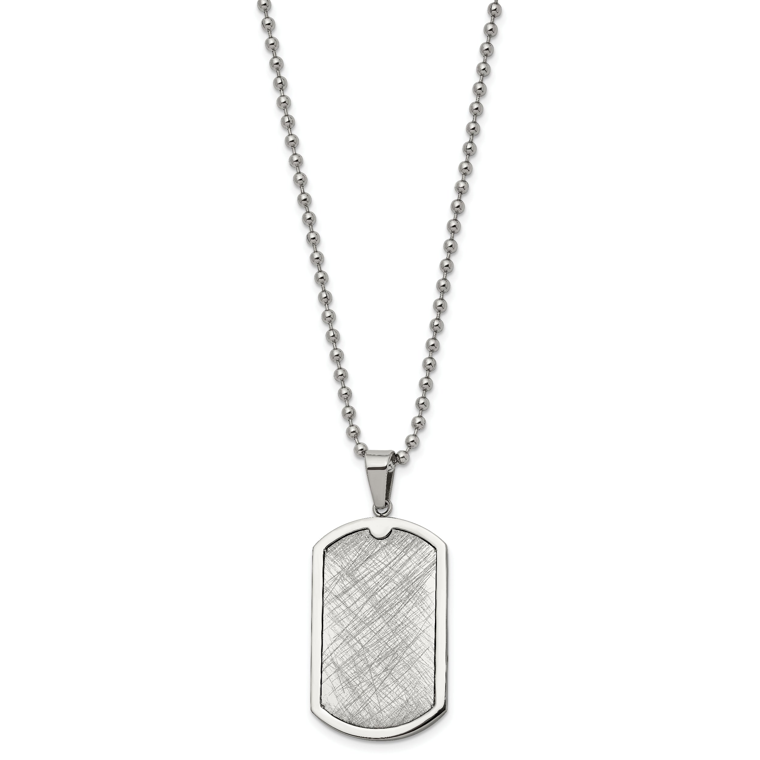 Chisel Stainelss Steel Polished Scratch Finish Center Dog Tag on a 24 inch Ball Chain Necklace