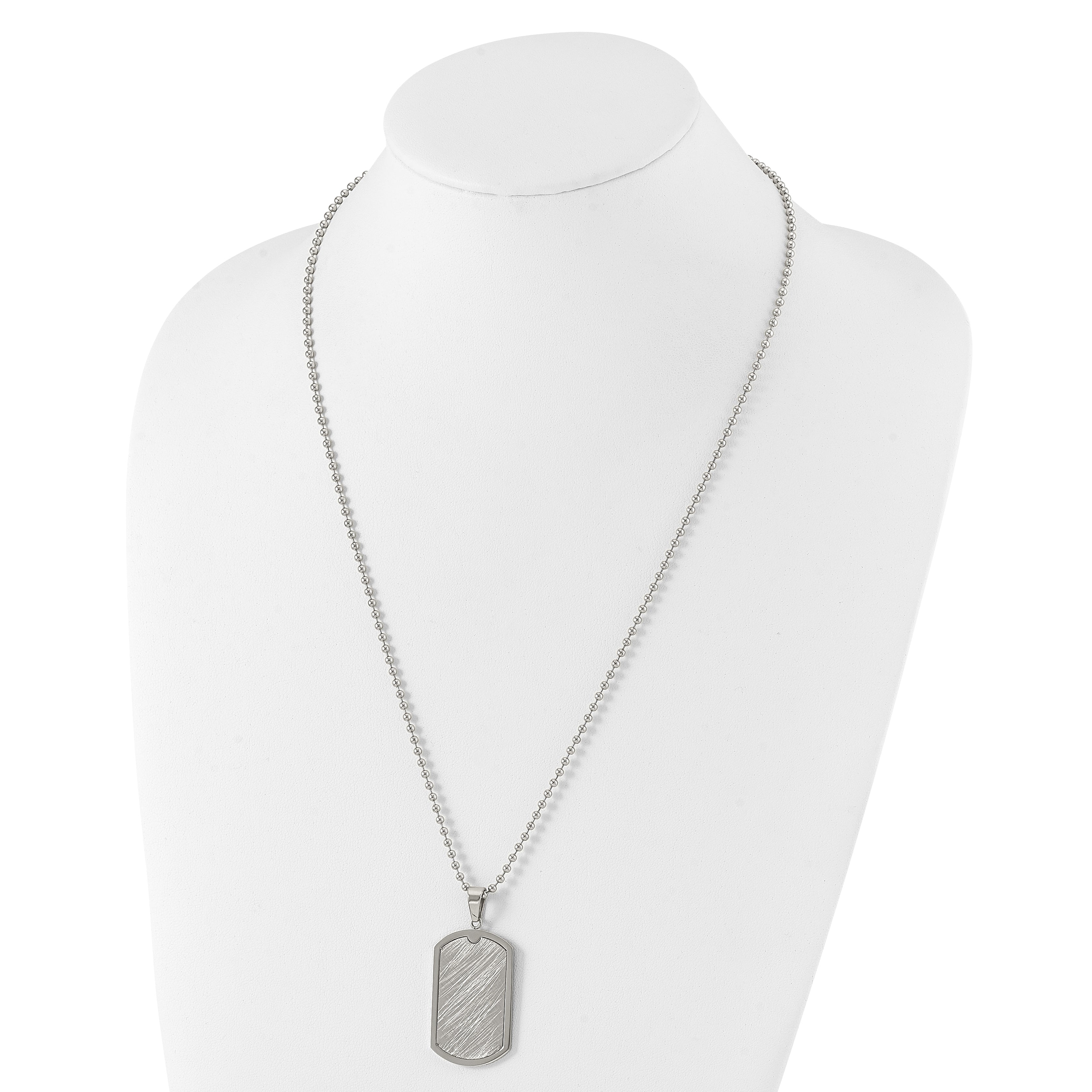 Chisel Stainelss Steel Polished Scratch Finish Center Dog Tag on a 24 inch Ball Chain Necklace